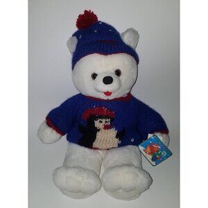 VTG Fordlet 1994 White Teddy Bear Plush 20" Christmas Penguin Sweater Hat w/TAGS